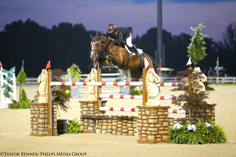 Todd Minikus and Quality Girl won the $130,000 Mary Rena Murphy Grand Prix CSI3* at the Kentucky Spring Classic. Photo (c) Taylor Renner/Phelps Media Group, Inc.