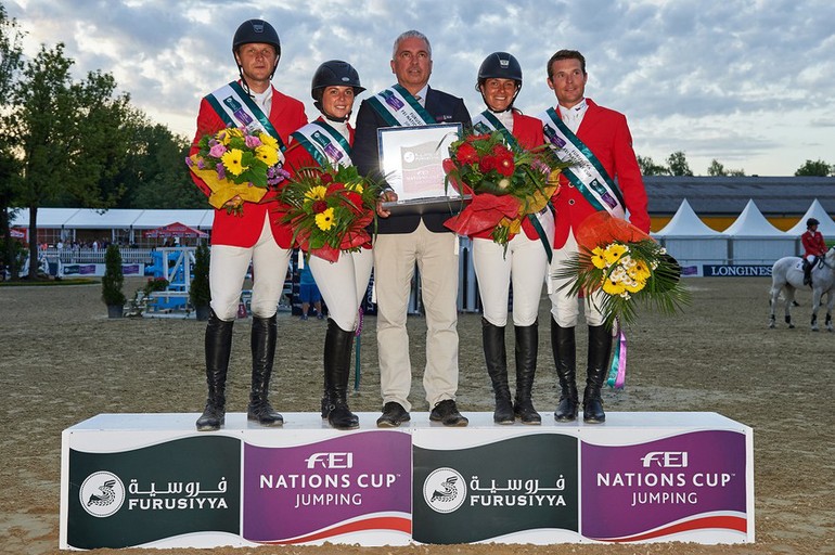 The winning Czehc team in the Furusiya FEI Nations Cup competition at CSIO4* Linz at Linz-Ebelsberg. Photo (c) Herve Bonnaud)
