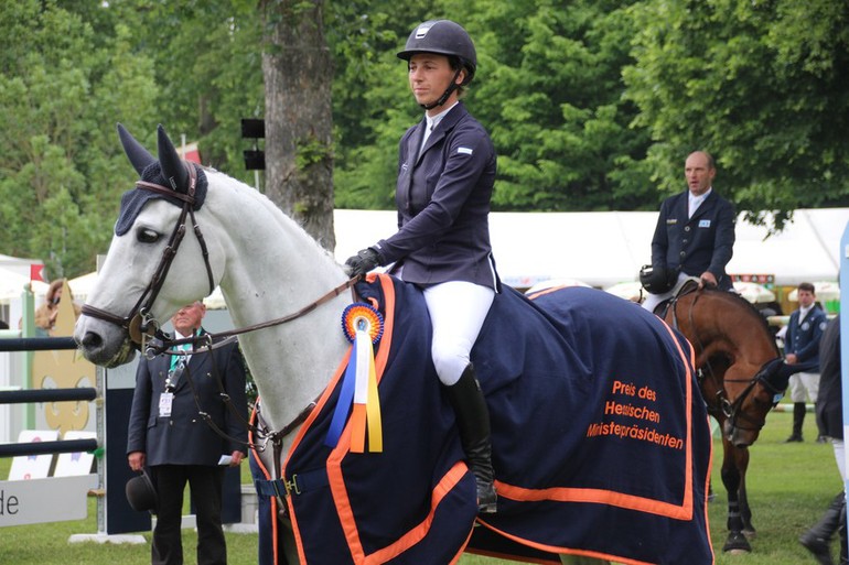 Katharina Offel went to the top with Charlie in the Grand Prix qualifier in Wiesbaden. Photo (c) World of Showjumping.