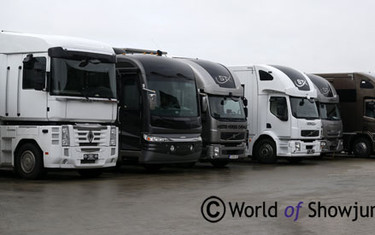 The horse trucks are lined up and ready for new owners.