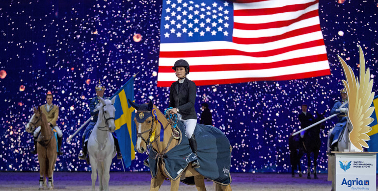 Jessica Springsteen wins Friday’s feature class at Sweden International Horse Show