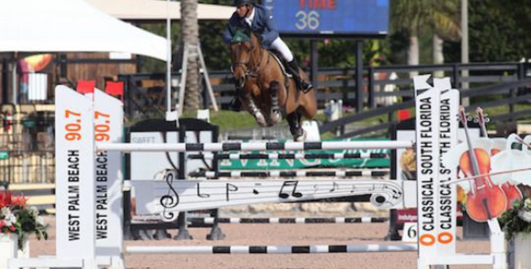 Ronan McGuigan and Capall Zidane win 1.45m speed at the 2015 Winter Equestrian Festival