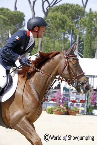 France sticks to the lead of the Furusiyya FEI Nations Cup Europe Division 1 - here world no. two Simon Delestre. Photo (c) Jenny Abrahamsson.