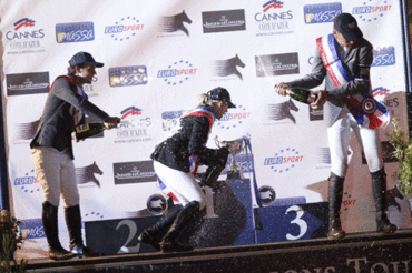 Champagne in Cannes after the Global Champions Tour class. Sergio and Action Breaker were second. Here with the winner Edwina Alexander and number three Ludger Beerbaum.