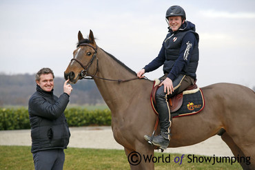 Alex Duffy on his success horse Living The Dream together with his boss Carl Hanley.