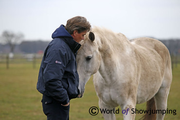 Jeroen Dubbeldam pictured at home with the horse that gave him the first big up of his career: De Sjiem - the 2000 Olympic gold medallist who now enjoys his retirement.