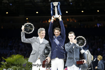 The podium in Lyon; World Cup Champion Daniel Deusser together with Ludger Beerbaum (2nd) and Scott Brash (3rd).