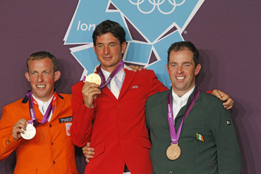 The happy medalists - Gerco Schröder, Steve Guerdat and Cian O'Connor.