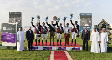 The winning team in Abu Dhabi. Photo by FEI/Richard Juilliart.
