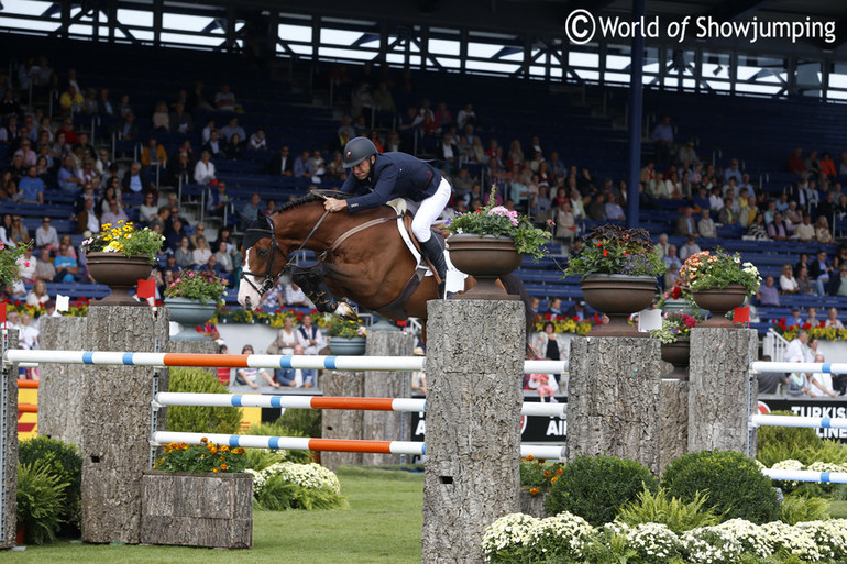 Utamaro d'Ecaussinnes with Joe Clee in the saddle at the 2015 Europeans. Photo (c) Jenny Abrahamsson.