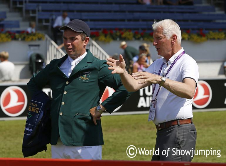 Cian O'Connor and Irish Chef d'Equipe Robert Splaine. Photo (c) Jenny Abrahamsson.