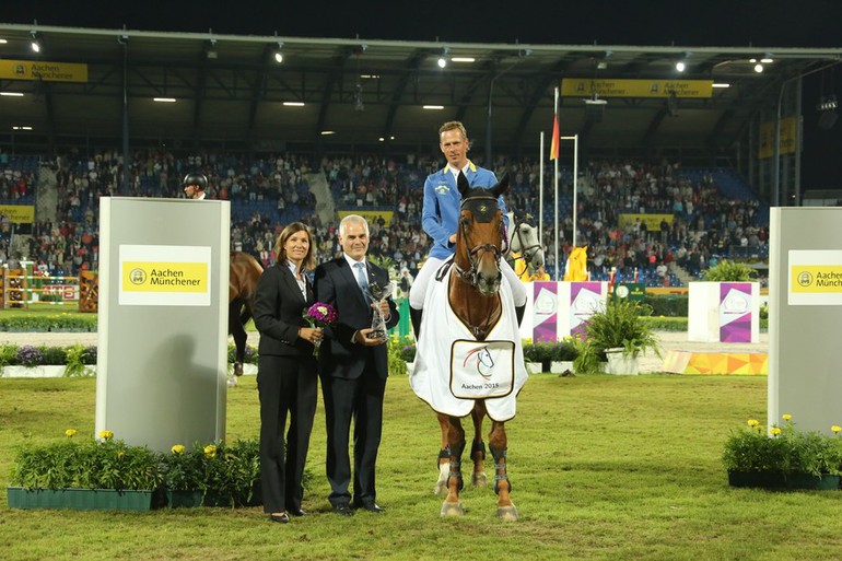 Christian Ahlmann and Epleaser van't Heike won Saturday night's Prize of the AachenMünchener. Photo (c) CSI Aachen. 