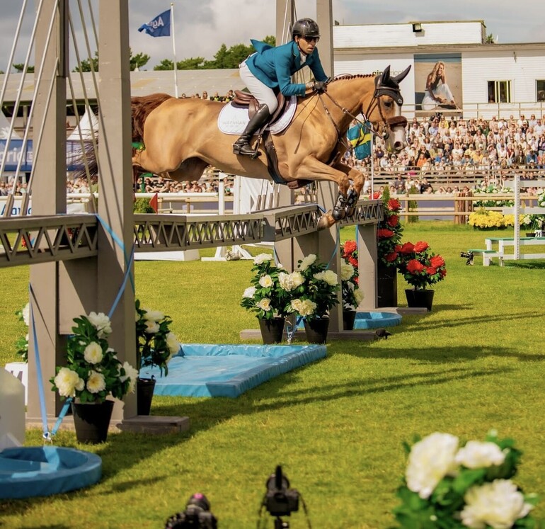 Abdel Saïd and Arpege du Ru won Saturday's Falsterbo Derby. Photo © Falsterbo Horse Show.
