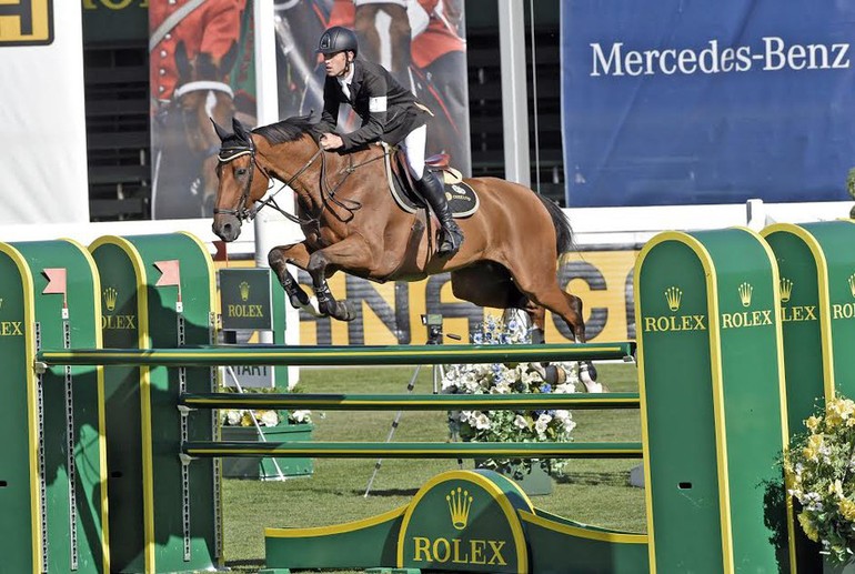 Scott Brash and Hello Sanctos competing in the Cana Cup at the Spruce Meadows Masters. Photo (c) Rolex Grand Slam of Show Jumping/Kit Houghton.