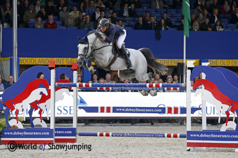 Gregory Wathelet and Mjt Nevados S over the last fence in the jump-off. Photo (c) Jenny Abrahamsson.