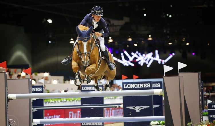 Bertram Allen and Quiet Easy 4 went to the top in the Longines Speed Challenge in LA. Photo (c) Longines Los Angeles Masters.