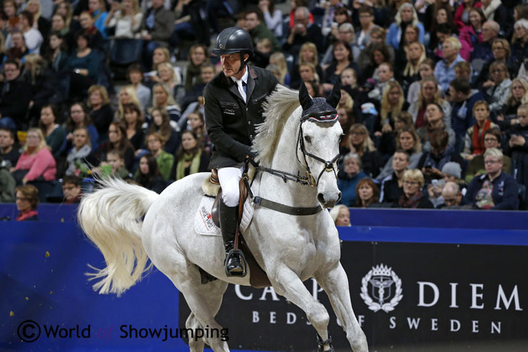 Velini has been sold to Ukraine - here with Michael Whitaker in the saddle. Photo (c) Jenny Abrahamsson.