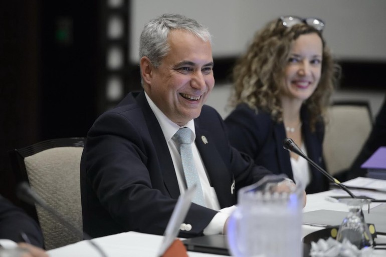FEI President Ingmar De Vos and FEI Secretary General Sabrina Ibáñez, formerly Zeender, are pictured at the in-person FEI Bureau meeting on 10 November 2015 in Puerto Rico (PUR).