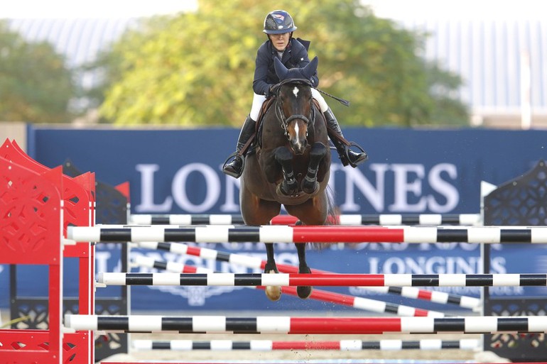 Lauren Hough won Saturday's speed class in Doha on Royalty Des Isles. Photo (c) Stefano Grasso/LGCT.