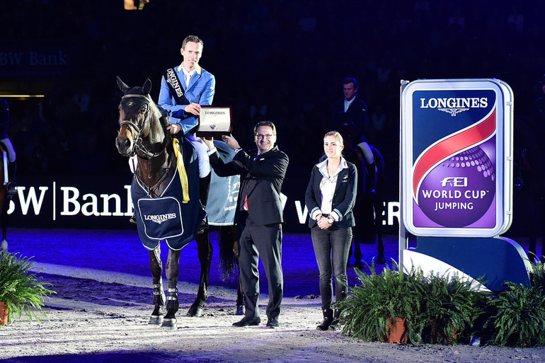 Christian Ahlmann won the Longines FEI World Cup in Stuttgart on Codex One. Photo (c) FEI/Karl-Heinz Frieler. 