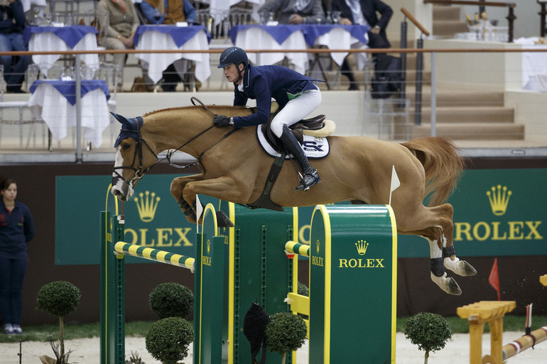 Daniel Deusser delivered the third and final double clear of the competition on the giant First Class van Eeckelghem. The German rider won the final in 2013, but this time he had to settle for third as he was almost two seconds behind Farrington against the clock. Photo (c) Dirk Caremans/www.hippofoto.be.