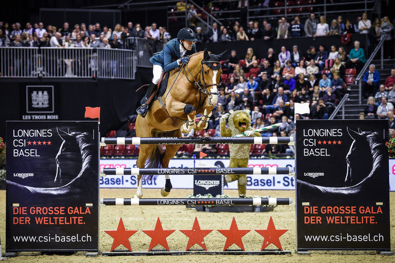 Simon Delestre continued their fantastic form, and won Friday's Golden Drum of Basel. Photo (c) CSI Basel/Katja Stuppia.