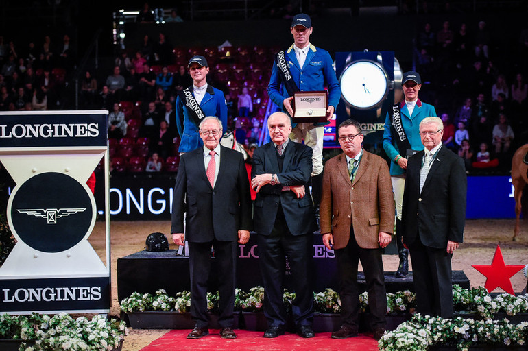 The podium in the Longines Grand Prix of Basel. Photo (c) Katja Stuppia/Longines CSI Basel.