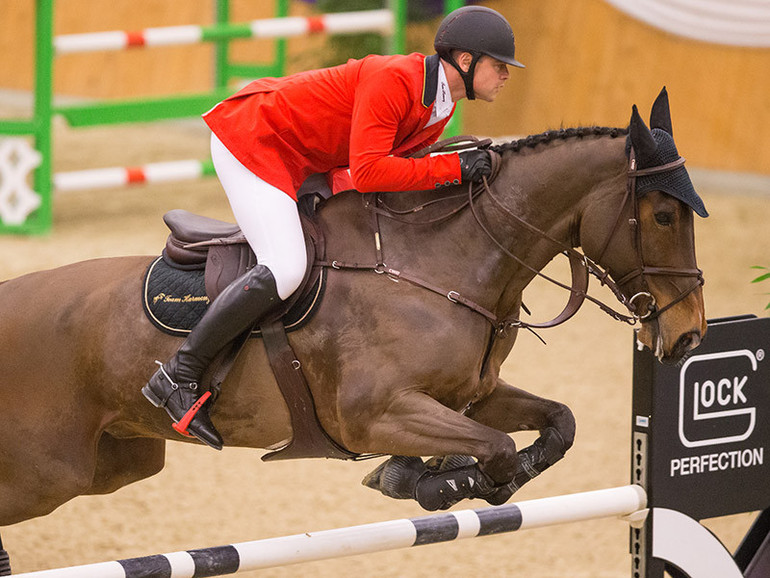 Francois Mathy Jr. and D’Atlantique Royale won Friday's Grand Prix qualifier in Treffen. Photo (c) Michael Rzepa.