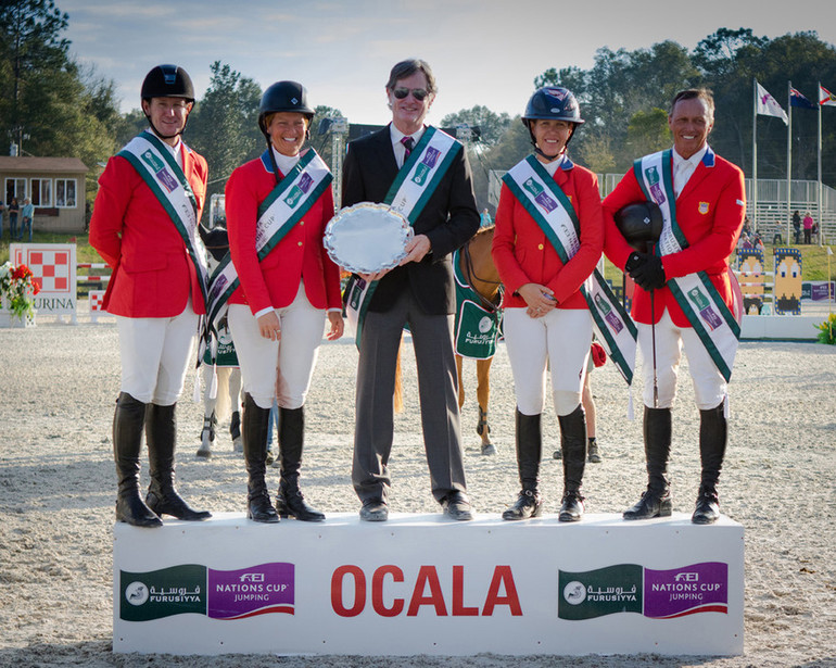 Team USA won the second leg of the Furusiyya FEI Nations Cup 2016 series on home ground at Ocala. Photo (c) FEI/Anthony Trollope.