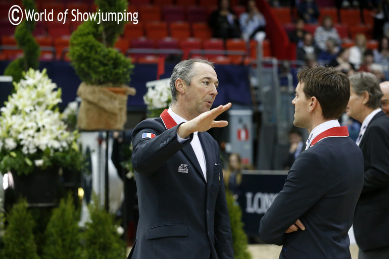 French riders Patrice Delaveau and Simon Delestre discussing the course. Photo (c) Jenny Abrahamsson.