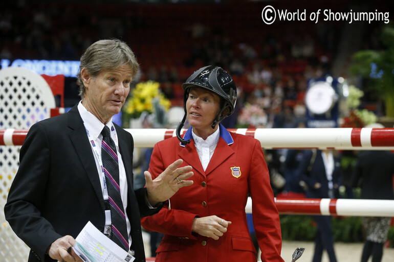 US Chef d'Equipe Robert Ridland giving advice to Callan Solem. Photo (c) Jenny Abrahamsson.