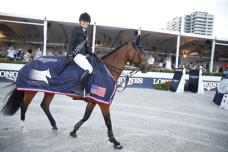 All smiles from Edwina Tops-Alexander who won the LGCT Grand Prix in Miami Beach on Lintea Tequila. All photos (c) LGCT / Stefano Grasso.