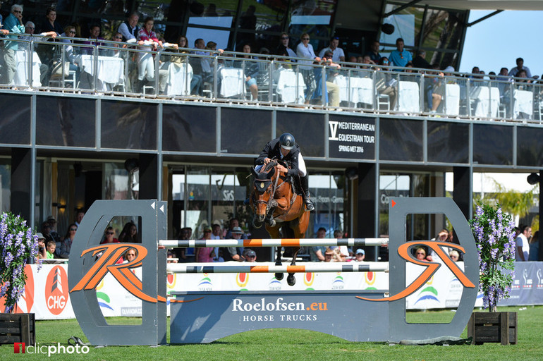 Eduardo Alvarez Aznar and Rokfeller de Pleville Bois Margot concluded the 2016 Spring MET with a very popular home win in the CSI3* Oliva Nova Beach and Golf Resort Grand Prix. Photo (c) Hervé Bonnaud/www.1clicphoto.com. 