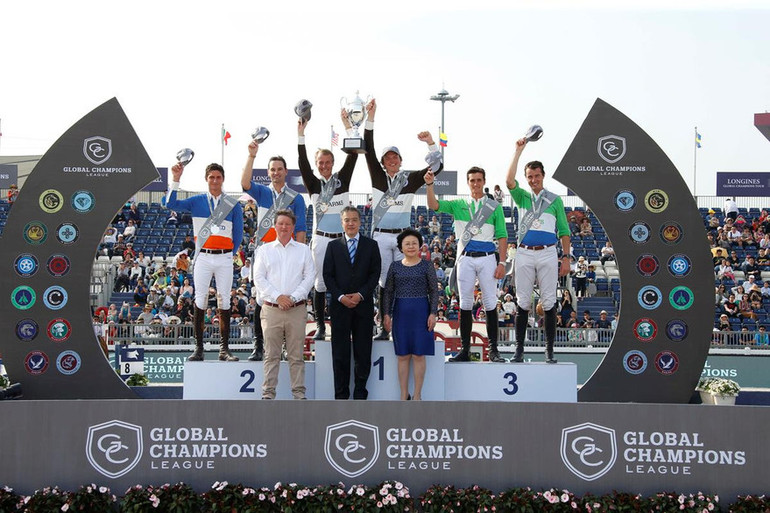 The podium teams in the GCL of Shanghai. Photo (c) Stefano Grasso/GCL.