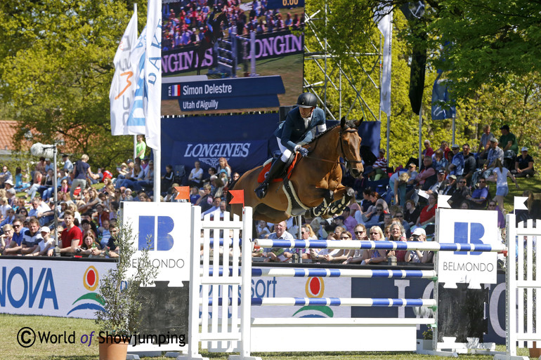 World no. one Simon Delestre rode the 8-year-old French bred Utah d''Aiguille (Kashmir van''T Schuttershof x Quick Star) to a double clear round.