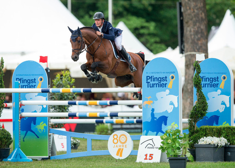 Patrick Stühlmeyer and Lacan won the CSI4* Grand Prix in Wiesbaden. Photo (c) WRFC/Lafrentz.