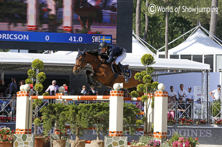 Peder Fredricson with H&M All In flying over the last fence. Photo (c) Jenny Abrahamsson.