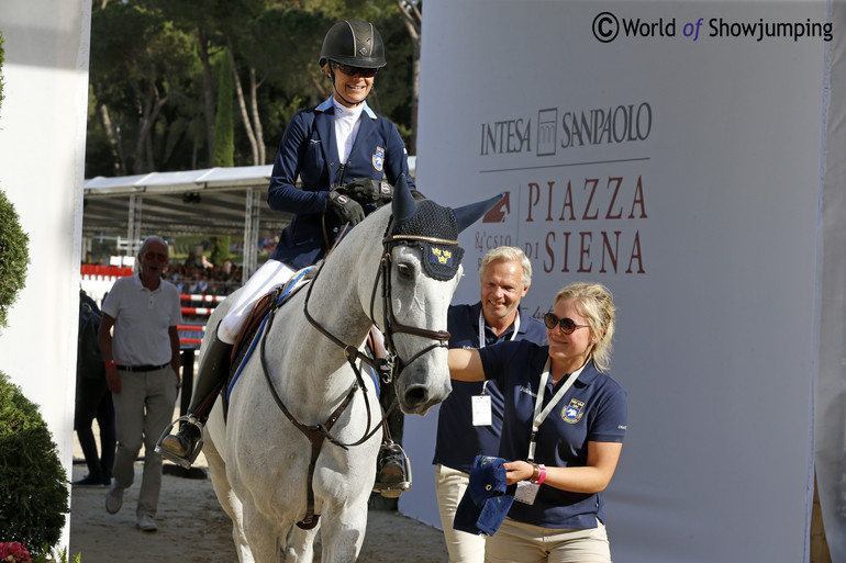 All smiles for team Baryard-Johnsson after a double clear with the pretty new ride H&M Cue Channa. 