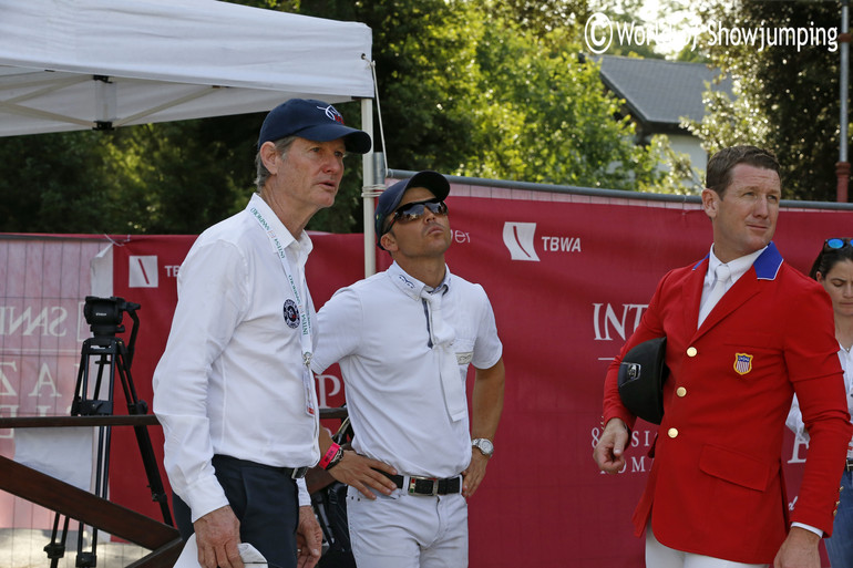The US team looked a bit worried during the second round - here Robert Ridland, Kent Farrington and McLain Ward. 