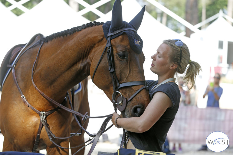 Malin Henlöv having a moment with Peder Fredricson's H&M Zaloubet.