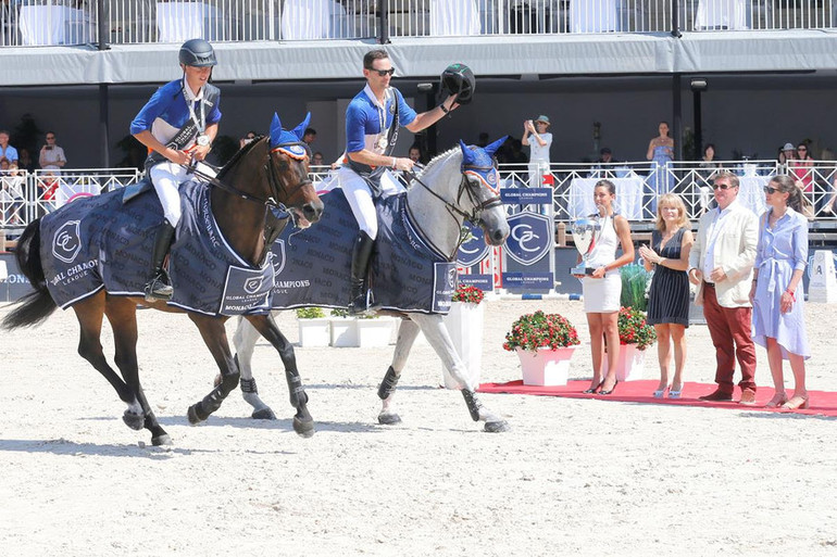 Bertram Allen on Izzy By Picobello and Eduardo Menezes on Caruschka won the GCL in Monaco for Valkenswaard United. Photo (c) GCL/Stefano Grasso.