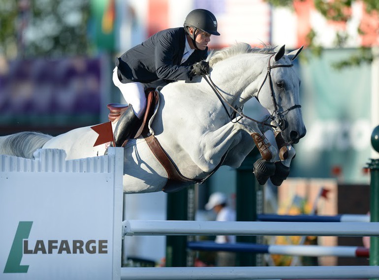 Antonio Maurer aboard Galileo de Laubry in the LAFARGE Cup 1.50m. Photo (c) Spruce Meadows Media Services.