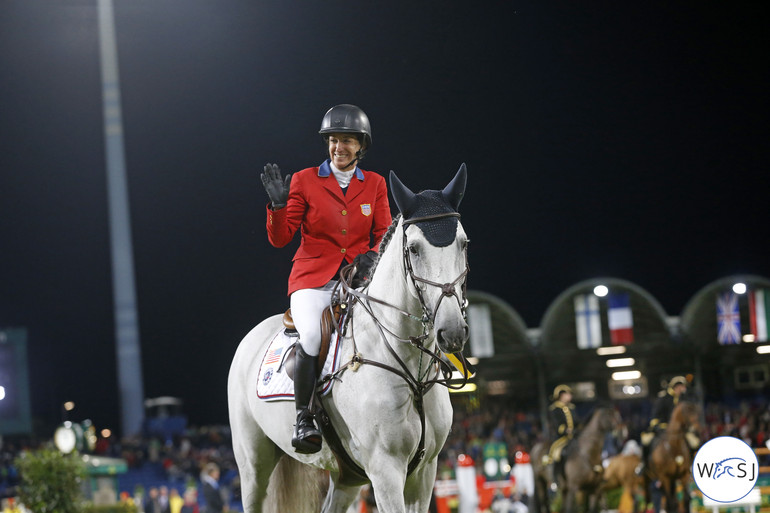 A happy Laura Kraut leaving the prize giving. Her two clear rounds for USA helped the  team to a tied 2nd place with France. 