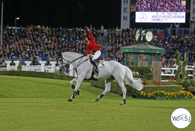 Meredith Michaels-Beerbaum did two beautiful clear rounds with Fibonacci for the winning team. 