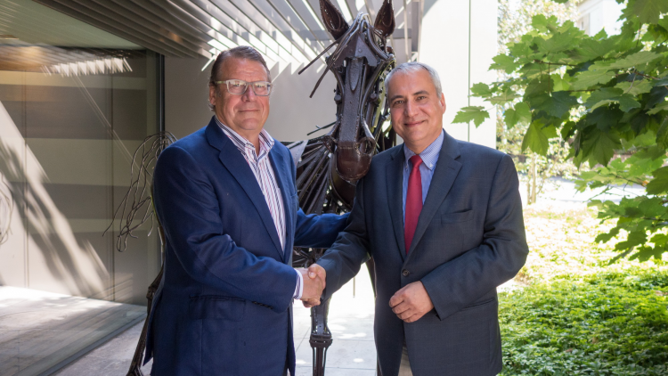 Christian Baillet, President of the Jumping Owners Club, and FEI President Ingmar De Vos at the FEI Headquarters in Lausanne. Photo (c) FEI.