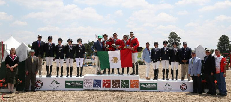 The Mexico North junior team accepts the gold medal in the USHJA North American Junior & Young Rider Championships. Photo (c) Sportfot.