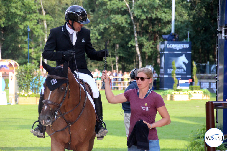 Eric Lamaze, Chacco Kid and Bo Vaanholt leaving the ring. Photo (c) World of Showjumping.