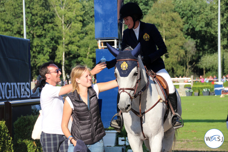 A happy Team Springsteen after Cynar V showed off his skills. Photo (c) World of Showjumping.