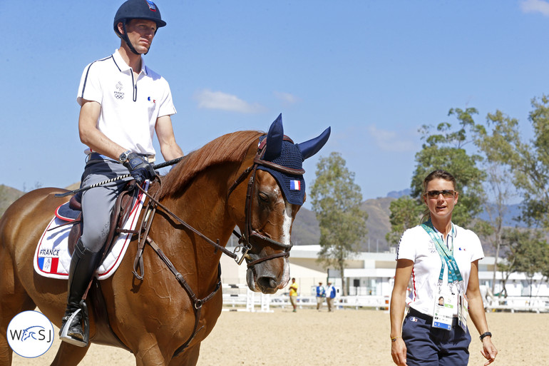 But she was there supporting the team - here going to the arena with Kevin Staut and Reveur de Hurtebise....