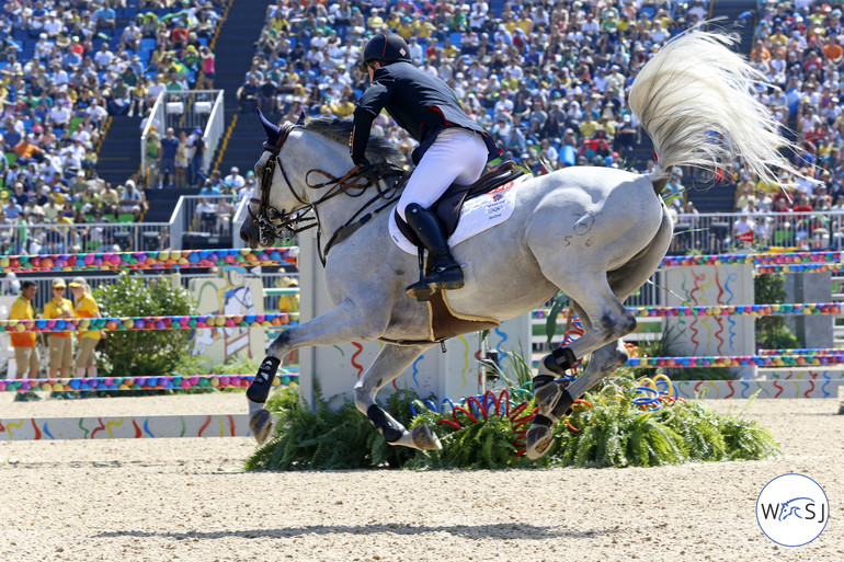 Michael Whitaker's Cassionato showed some spirit as well while going from the Rio oxer to the open water. 